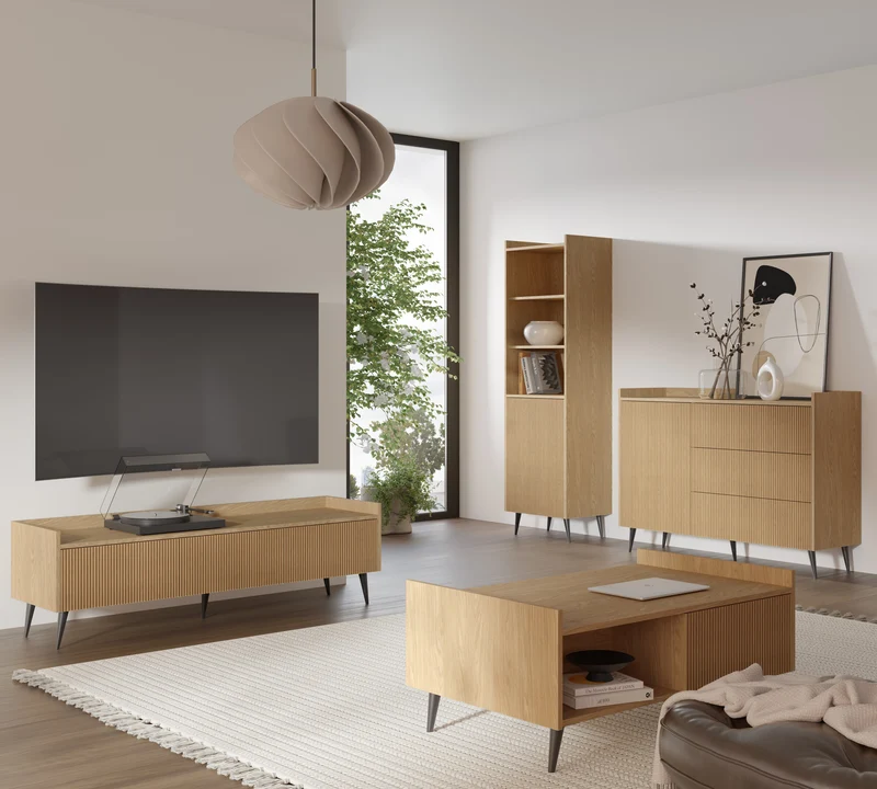 Ademo Couchtisch 100 cm mit Klappe und offenem Fach – Frühlingseiche