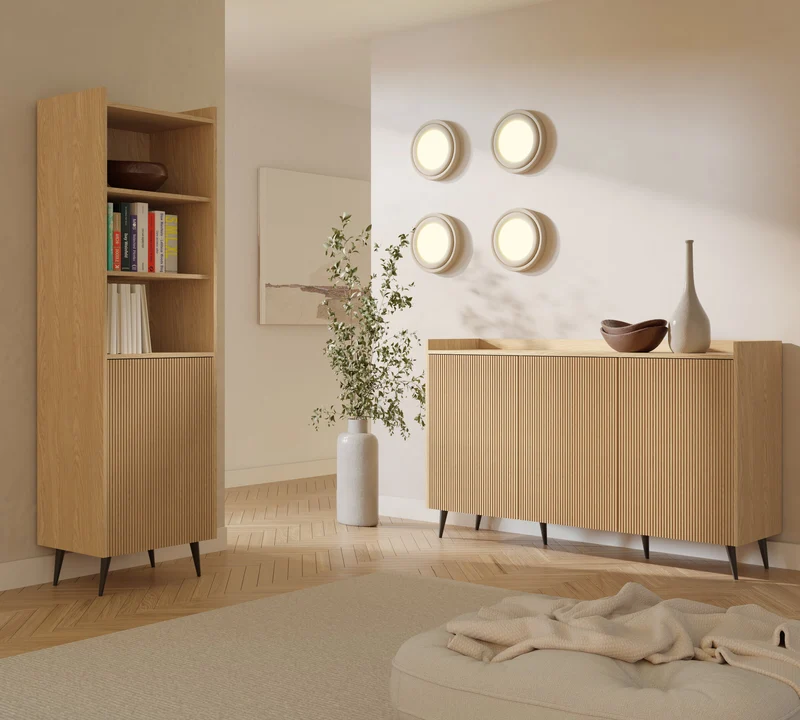 Ademo Couchtisch 100 cm mit Klappe und offenem Fach – Frühlingseiche