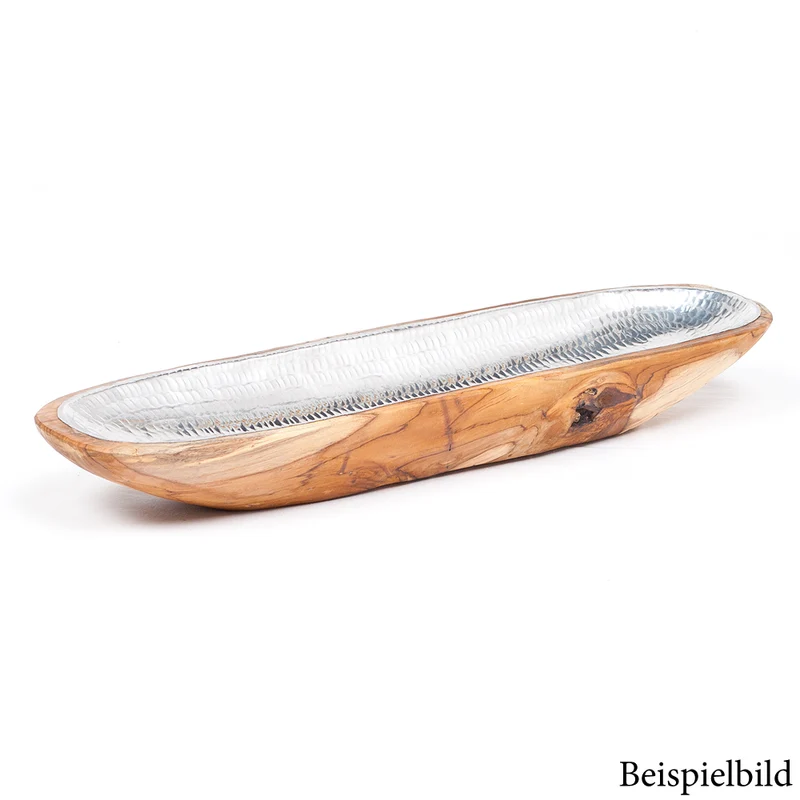 Teak & Alu Deko-Schale TEMBAGA-Three ca. 60cm Natural Aluminium