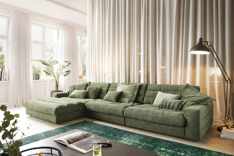 KAWOLA Sofa LANA XL Ecksofa Cord olivgrün