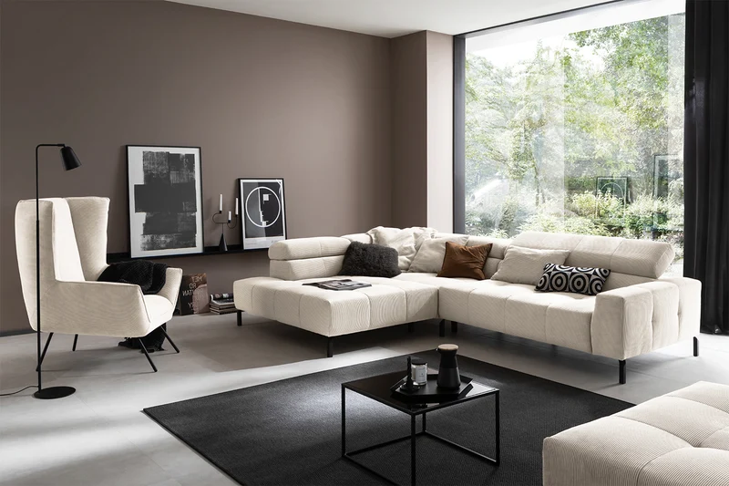 KAWOLA Sofa OHIO Ecksofa Feincord weiß