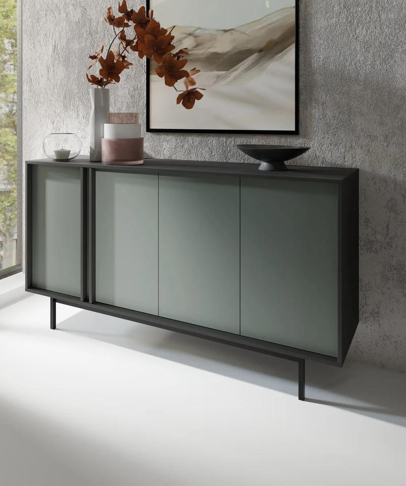 Alsy Sideboard 163 cm mit 4 Türen – Anthrazit / Aloe