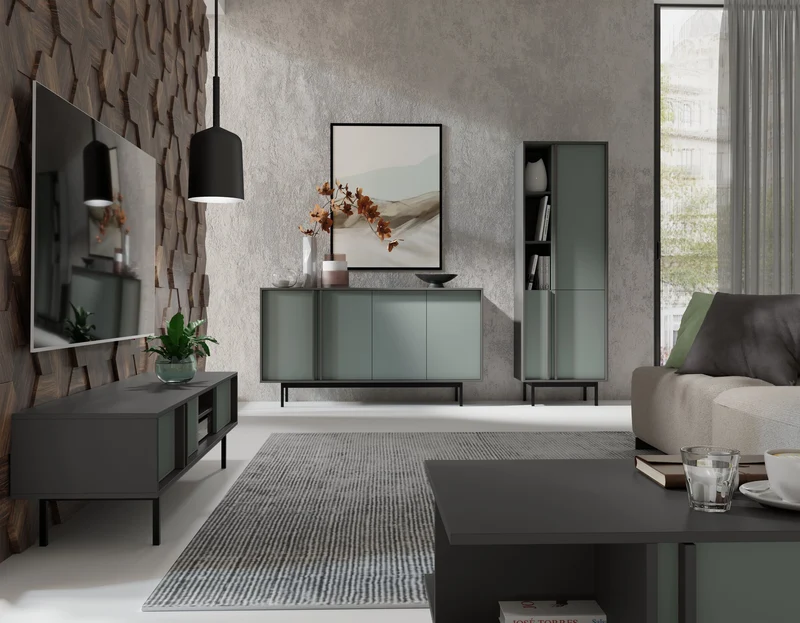 Alsy Sideboard 163 cm mit 4 Türen – Anthrazit / Aloe