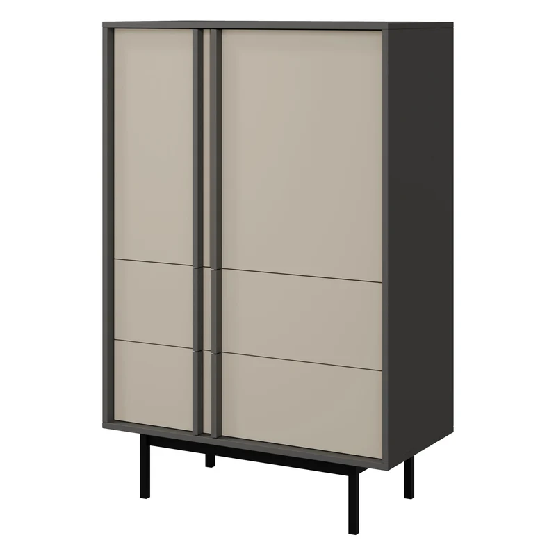 Alsy Highboard 83 cm mit 2 Türen und 2 Schubladen – Anthrazit / Hellbeige