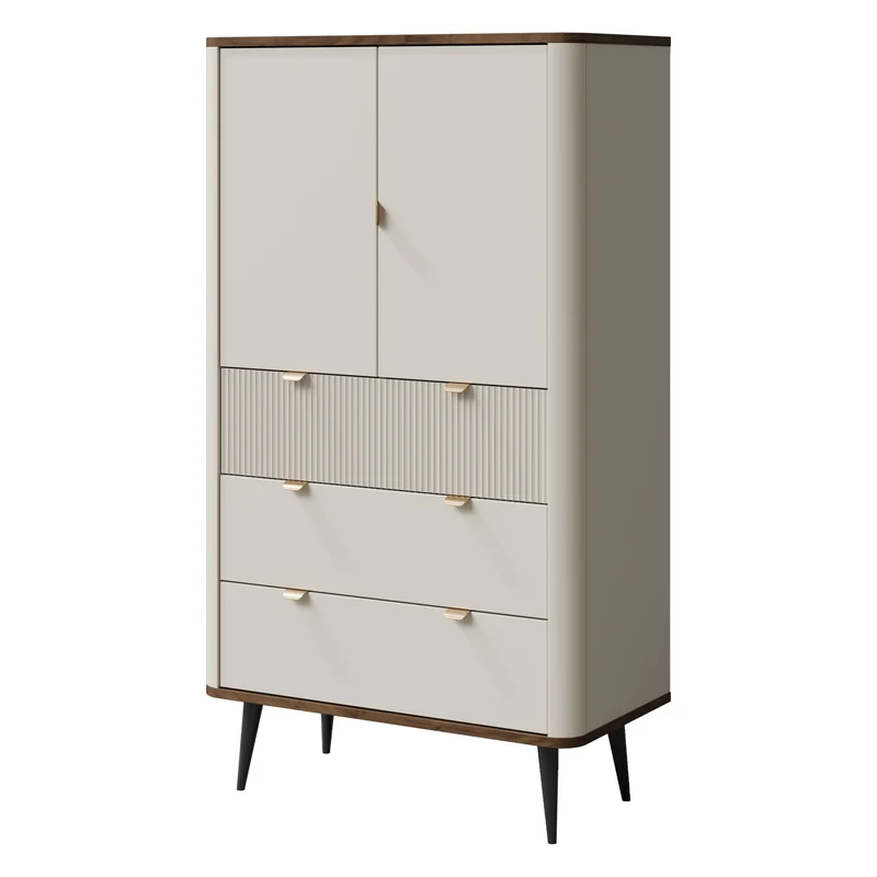 Marly Highboard 90 cm mit 2 Türen und 3 Schubladen – Kaschmir / Walnuss