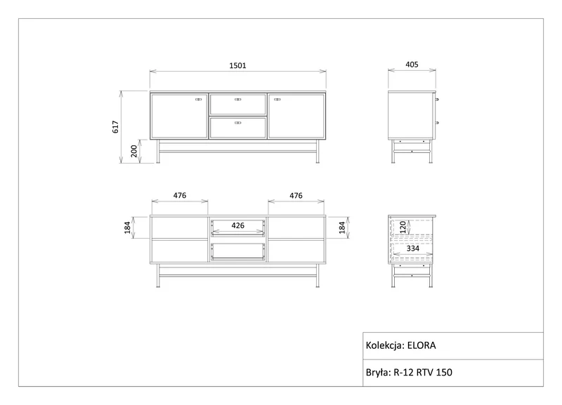 Elora TV-Lowboard 150 cm mit 2 Türen und 2 Schubladen – Frühlingseiche / Macadamia