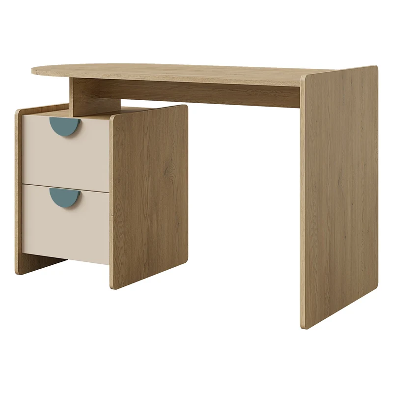 Lexi Schreibtisch 120 cm mit 2 Schubladen – Cremona Eiche / Macadamia / Meeresblau