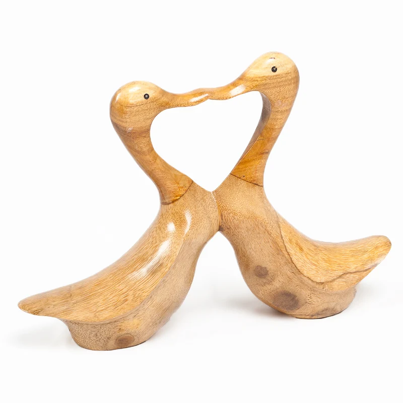 Deko-Figur DUCK LOVE 35cm Bambus / Teak Natural Holz Handarbeit