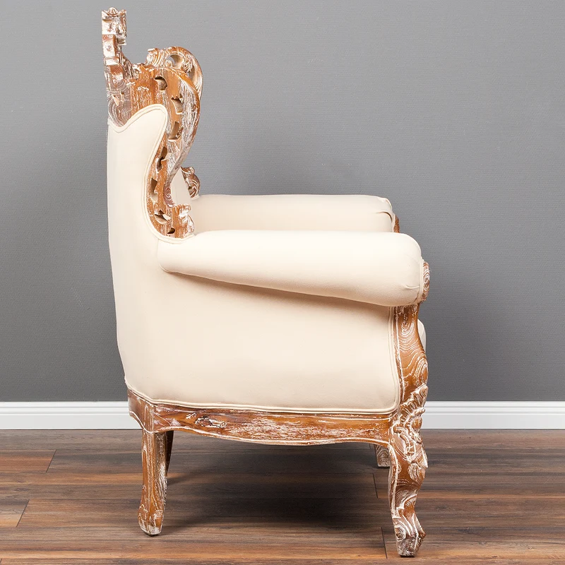 Sessel KARMA Teak Stoffbezug White Wash / Creme