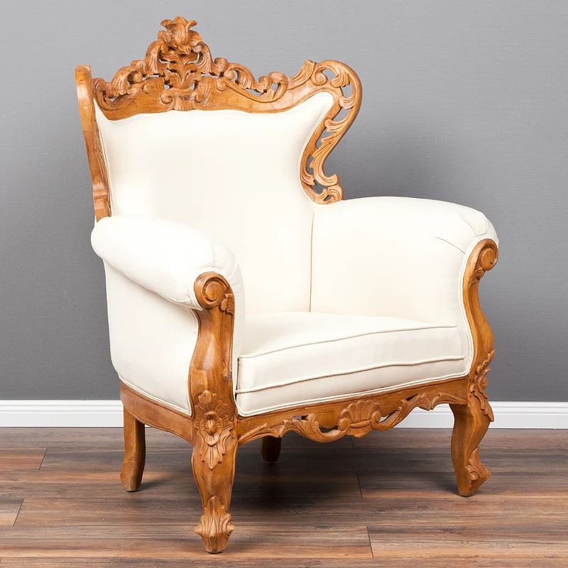 Sessel KARMA Teak & Stoffbezug Natural / Creme