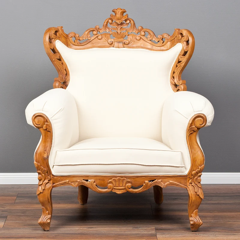 Sessel KARMA Teak & Stoffbezug Natural / Creme