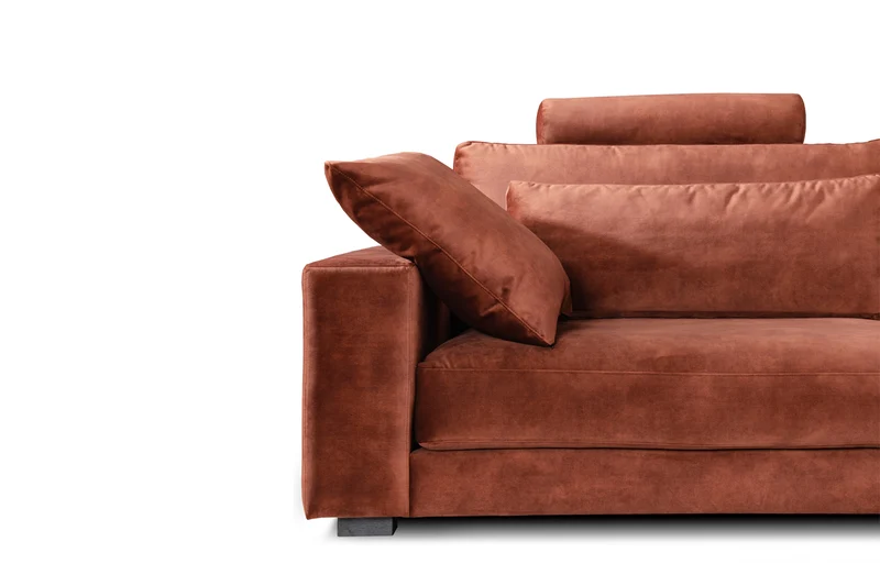 KAWOLA Sofa ETICO Ecksofa Mega-Wohnlandschaft Velvet rostrot