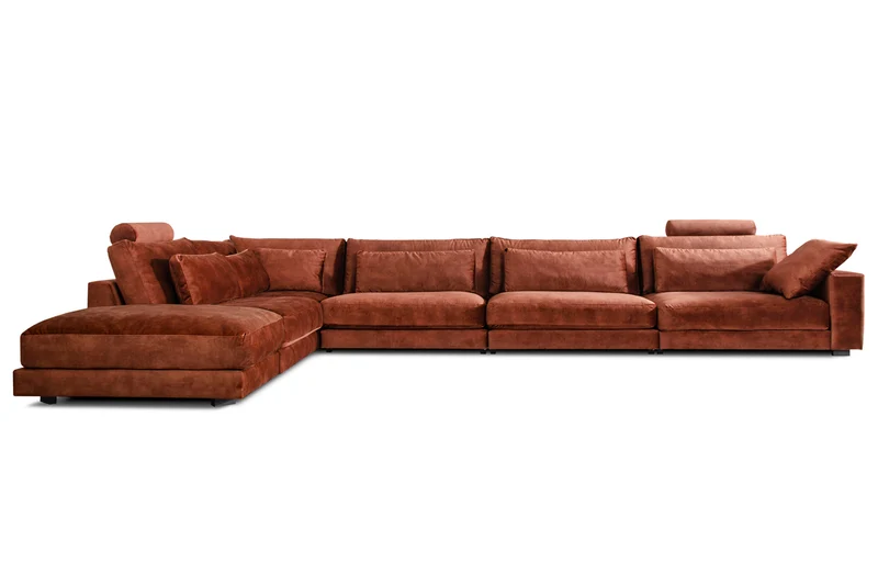 KAWOLA Sofa ETICO Ecksofa Mega-Wohnlandschaft Velvet rostrot