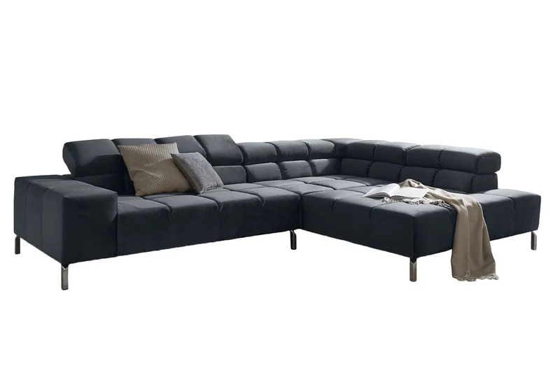 KAWOLA Sofa NELSON Ecksofa Velvet schwarz