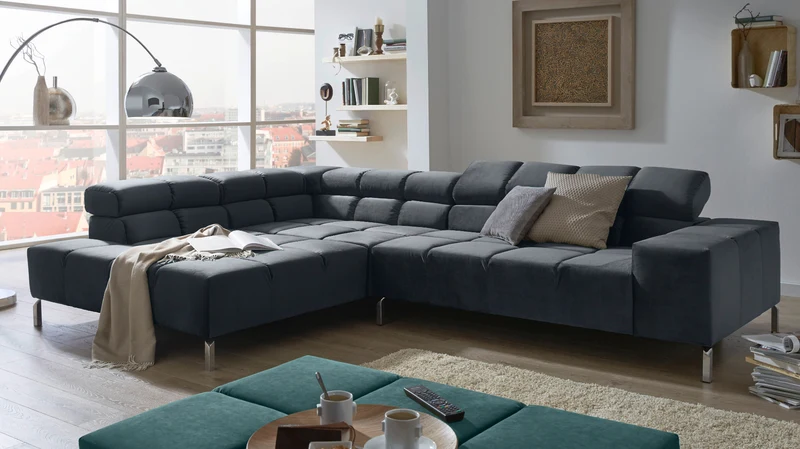 KAWOLA Sofa NELSON Ecksofa Velvet schwarz