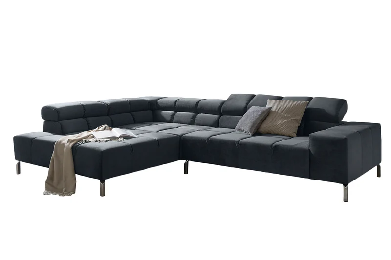 KAWOLA Sofa NELSON Ecksofa Velvet schwarz