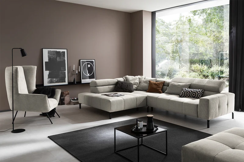 KAWOLA Sofa OHIO Ecksofa Feincord silber