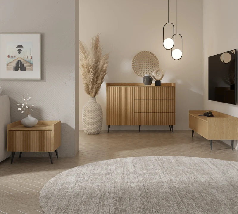 Ademo Kommode 126 cm mit 1 Tür und 3 Schubladen – Frühlingseiche