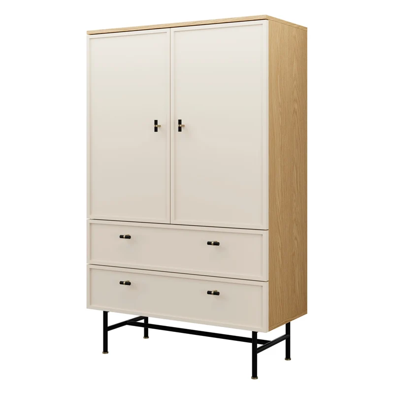 Elora Highboard 90 cm mit 2 Türen und 2 Schubladen – Frühlingseiche / Macadamia