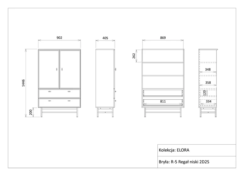 Elora Highboard 90 cm mit 2 Türen und 2 Schubladen – Frühlingseiche / Macadamia