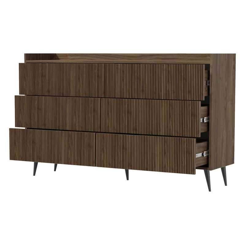 Ademo Kommode 150 cm mit 6 Schubladen – Walnuss