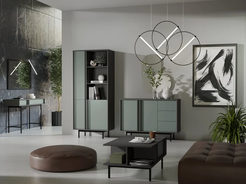 Alsy Highboard 83 cm mit 2 Türen und 2 Schubladen – Anthrazit / Aloe