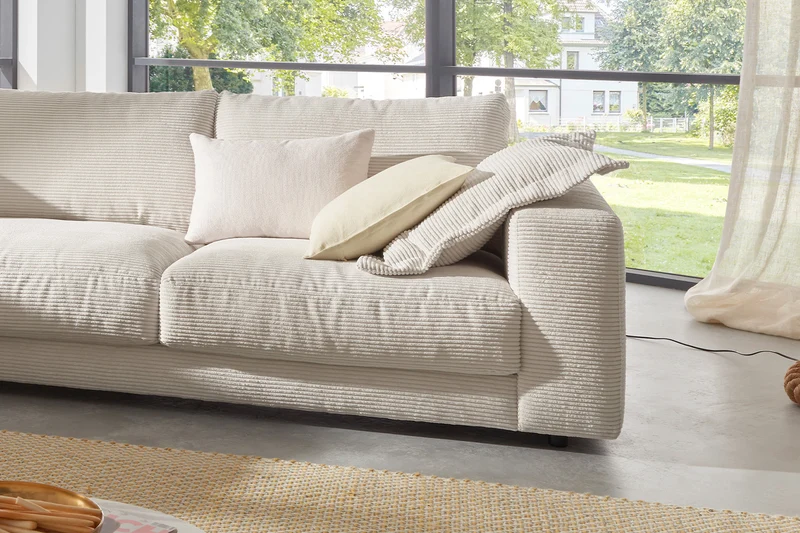 KAWOLA Sofa MADELINE Ecksofa mit Recamiere Cord cremeweiß