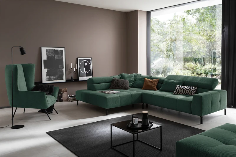 KAWOLA Sofa OHIO Ecksofa Feincord grün