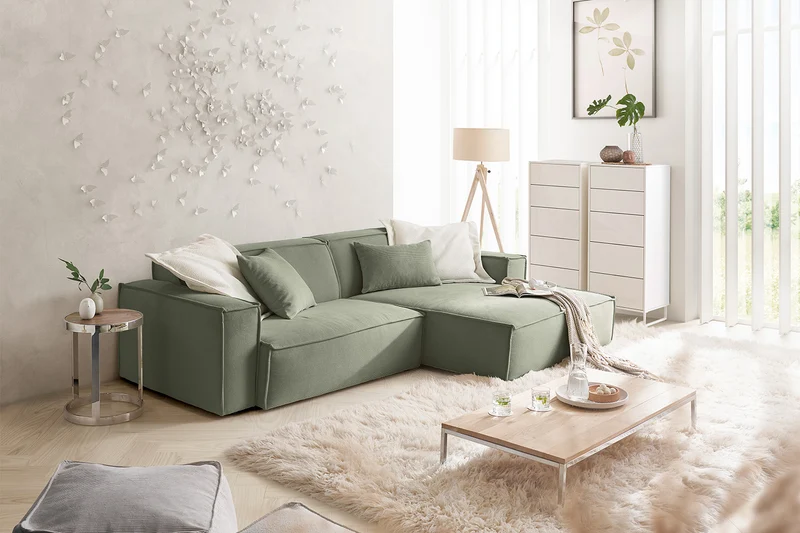 KAWOLA Sofa SAMU Ecksofa Feincord olivgrün