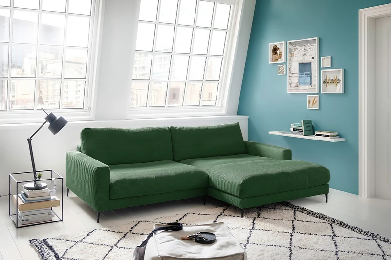 KAWOLA Ecksofa CARA Sofa Cord smaragd
