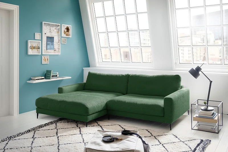 KAWOLA Ecksofa CARA Sofa Cord smaragd