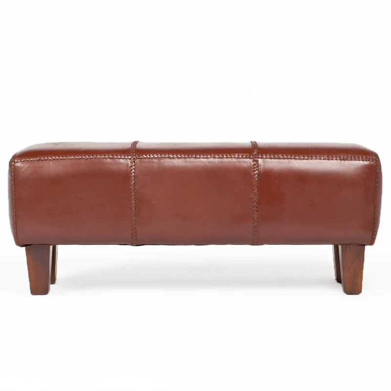 Echtleder Bank SENAM Brown Teak 110cm Sitzbank Turnbock