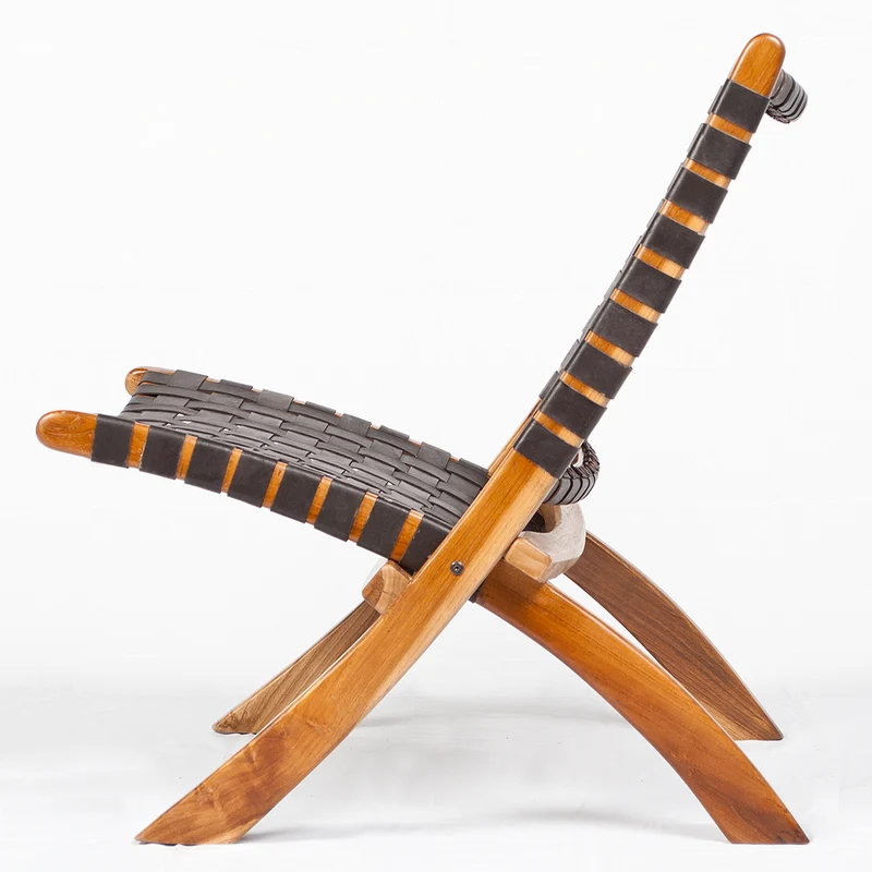 Lounge-Stuhl ATANI Leder Dark-Brown 65x75x75cm Teak klappbar