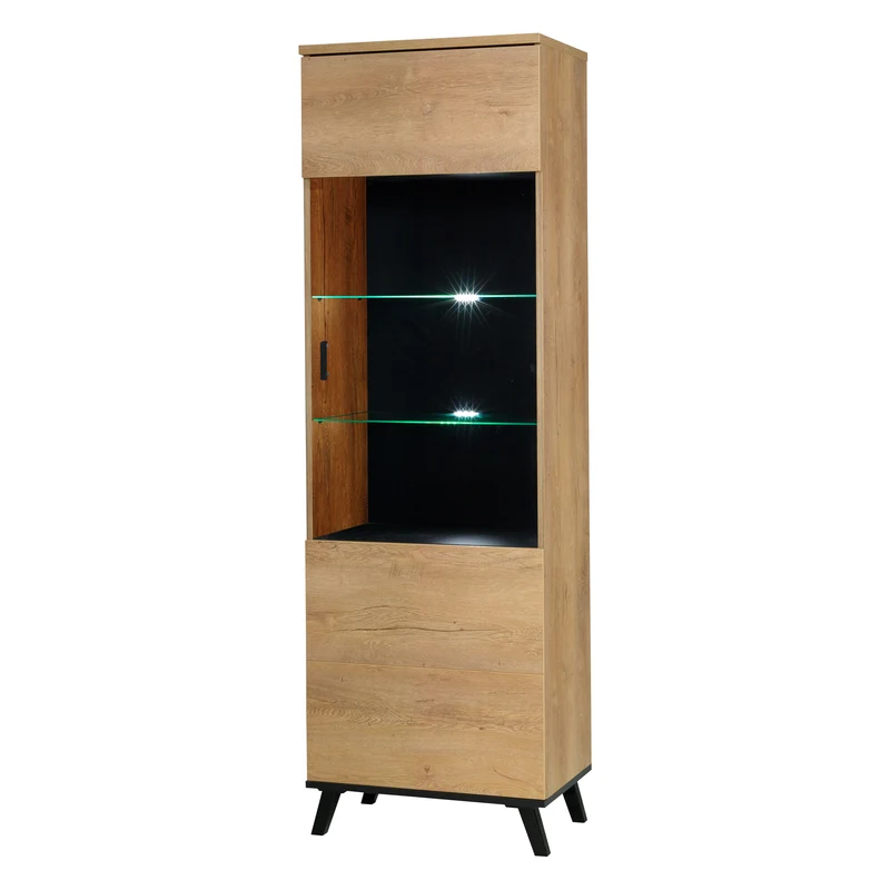 John Vitrine 61 cm mit Glastür – Eiche Lefkas / Schwarz