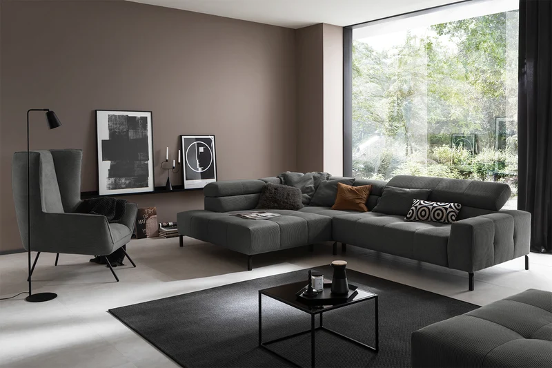 KAWOLA Sofa OHIO Ecksofa Feincord anthrazit