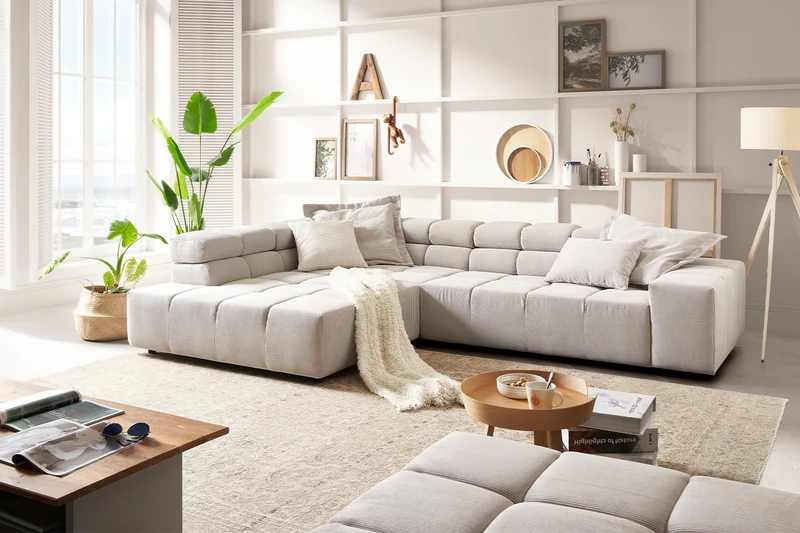 KAWOLA Sofa NEVADA Ecksofa Feincord silber