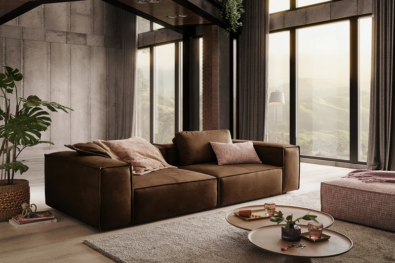 KAWOLA Sofa CARMO 3-Sitzer Leder braun