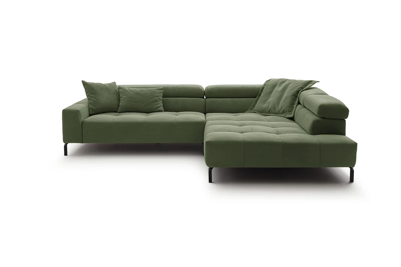 KAWOLA Sofa OHIO Ecksofa Feincord olivgrün