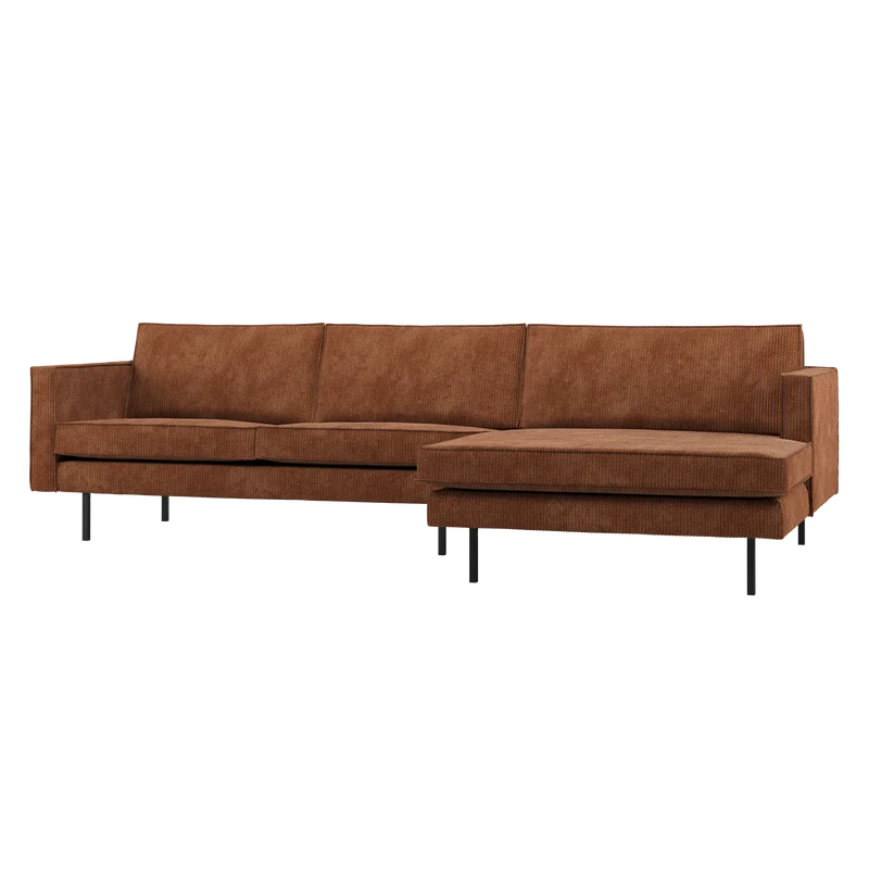 Rodeo chaise longue sofa rechts cord rostbraun