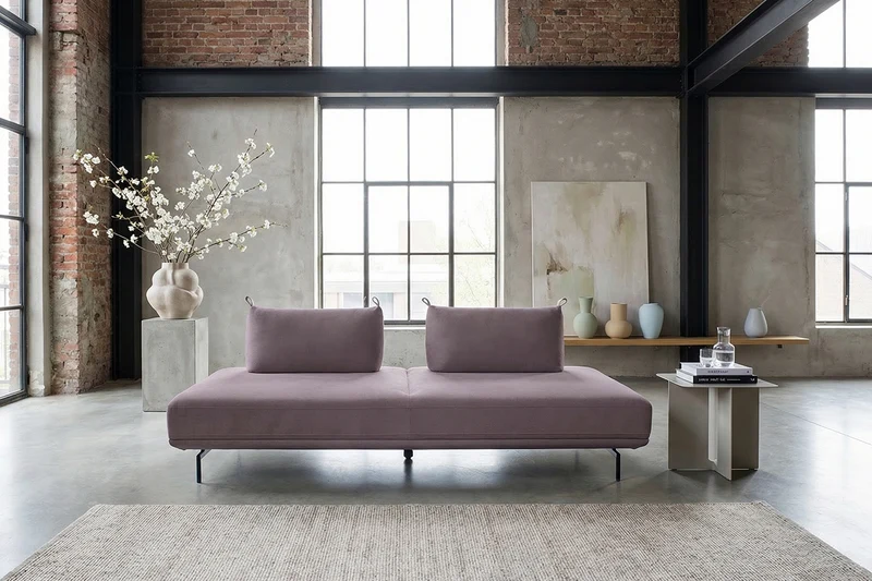 KAWOLA Sofa CANE Schlafsofa Daybed Stoff lila