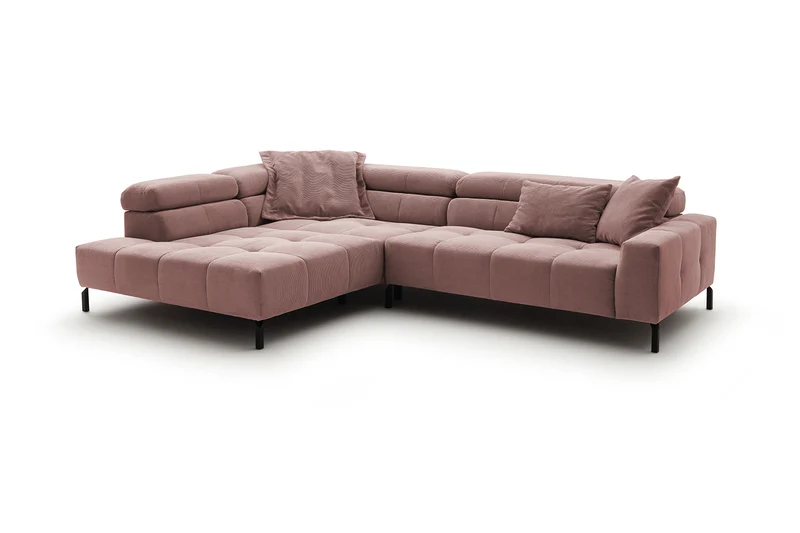 KAWOLA Sofa OHIO Ecksofa Feincord rosa