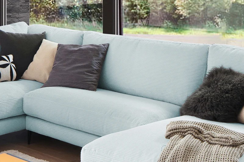 KAWOLA Sofa CARA Wohnlandschaft U-Form Cord hellblau