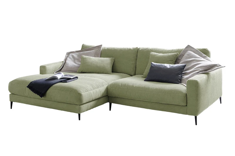 KAWOLA Ecksofa CARA Sofa Cord olivgrün