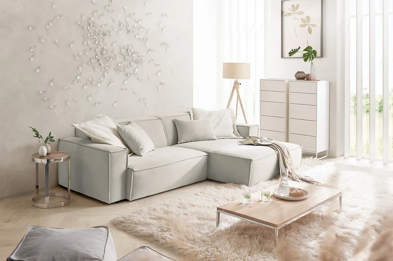 KAWOLA Sofa SAMU Ecksofa Feincord silber