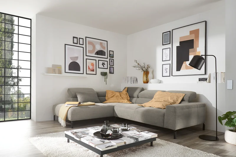 KAWOLA Sofa DELIA Ecksofa Feincord grau