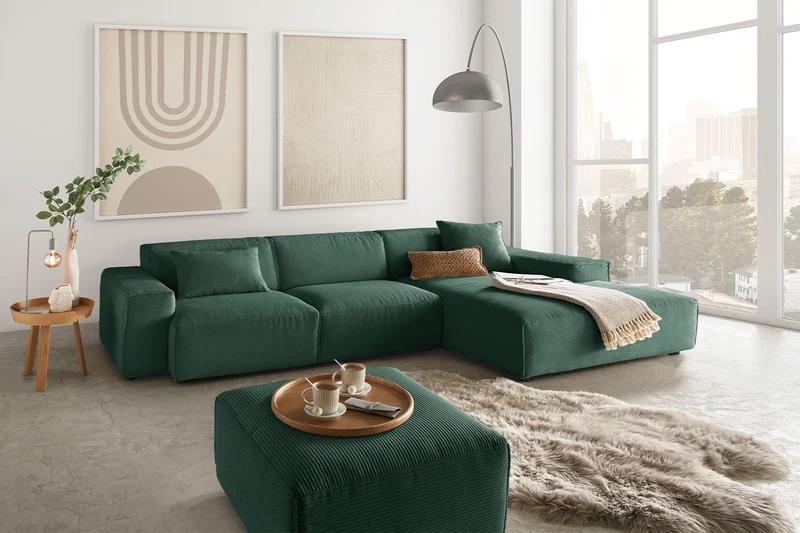KAWOLA Sofa RANI Ecksofa Cord smaragd