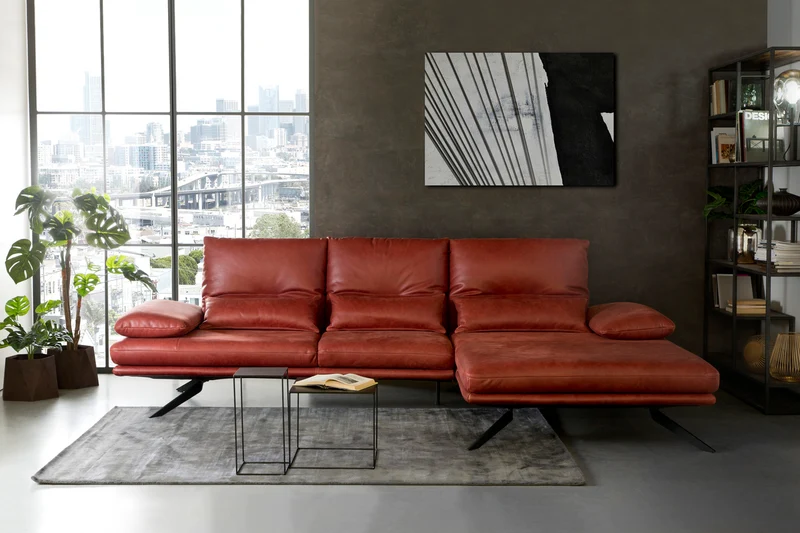KAWOLA Sofa FENICE Ecksofa Leder burgunderrot
