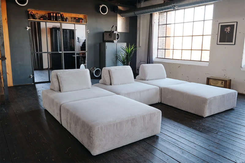 KAWOLA Modulsofa WIOLO SOFT 5 Module 5 Rückenkissen Cord hellgrau