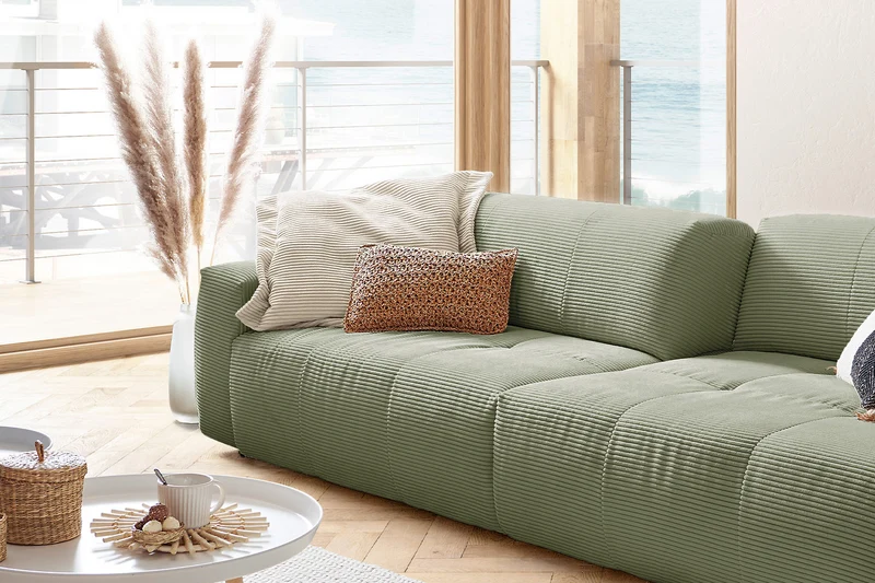 KAWOLA Big Sofa PALACE 3-Sitzer mit Sitztiefenverstellung Cord olivgrün