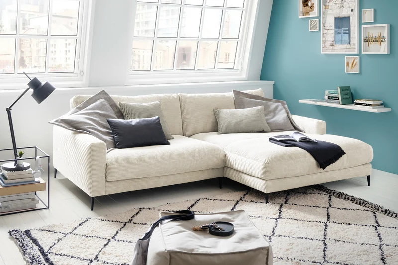 KAWOLA Ecksofa CARA Sofa Cord cremeweiß
